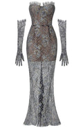 Strapless Corset Lace Maxi Dress Black Silver