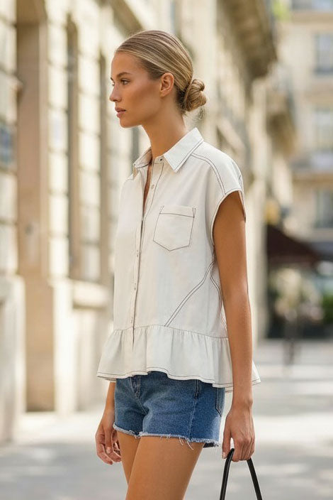 RUFFLE STITCH DETAIL BLOUSE