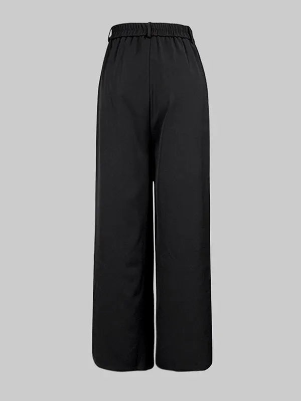 Loose Wide Leg No Belt Solid Color Zipper Casual Pants Bottoms Trousers