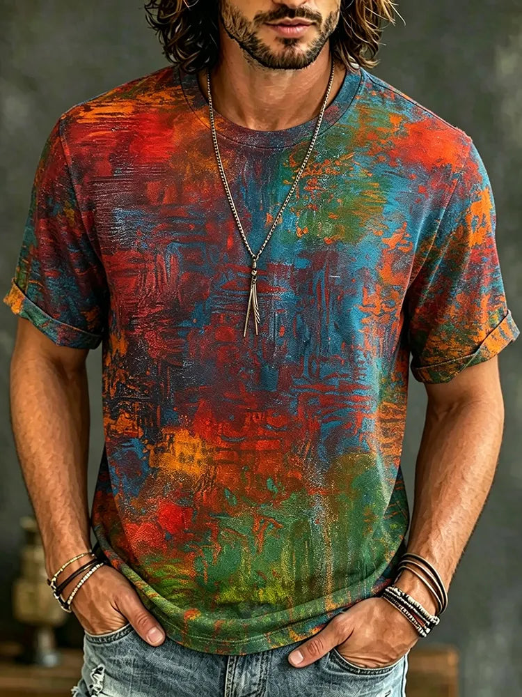 Men's Vintage Gradient Pattern Art Embroidered T-shirt