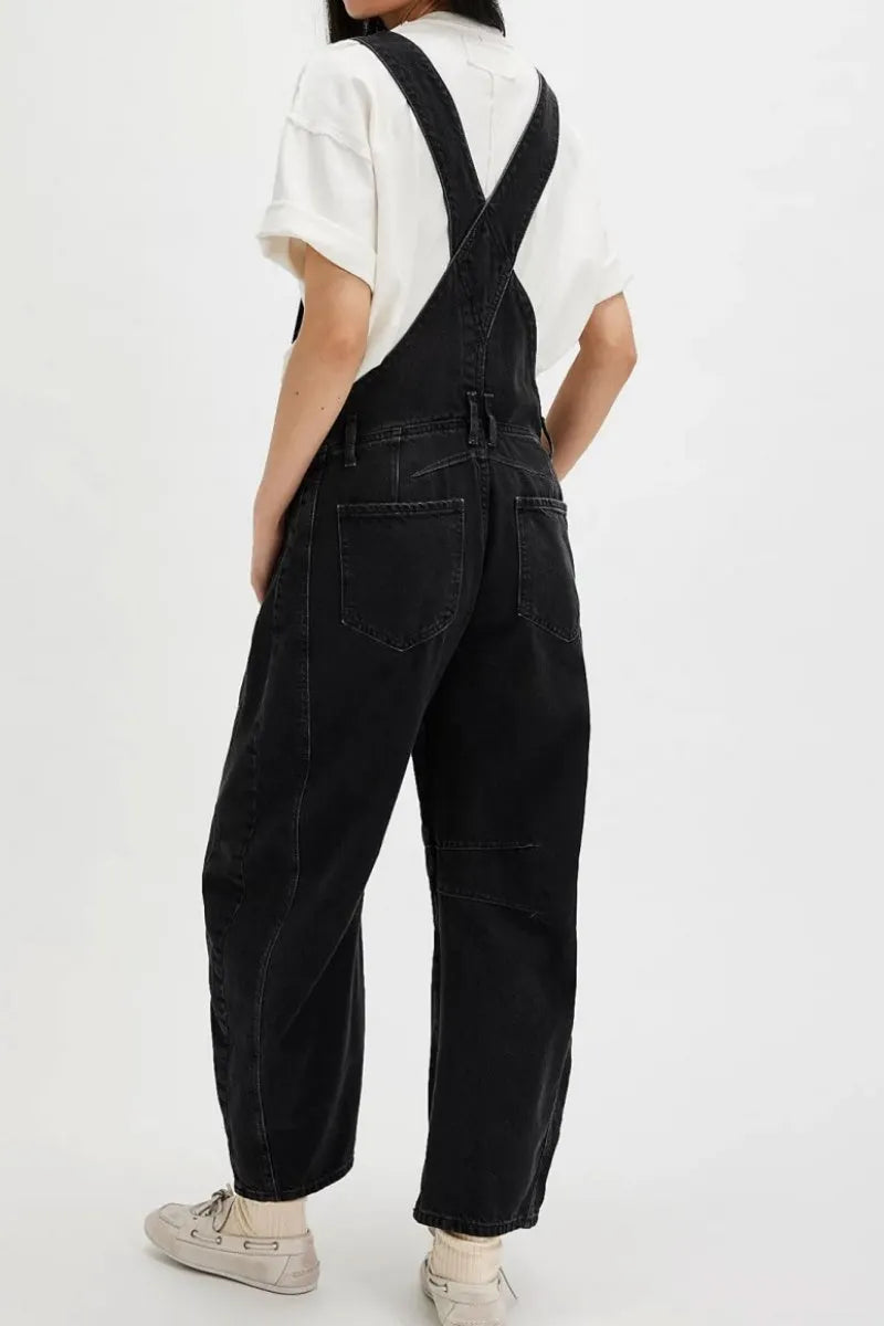 Women Y2k Baggy Barrel Jeans Overalls Wide Leg Denim Pants Bib Overalls Jumpsuit Boyfriend Patchwork Jeans