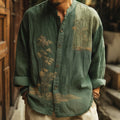 Men's Japanese-style Bamboo Waves Pattern Linen Blend Shirt