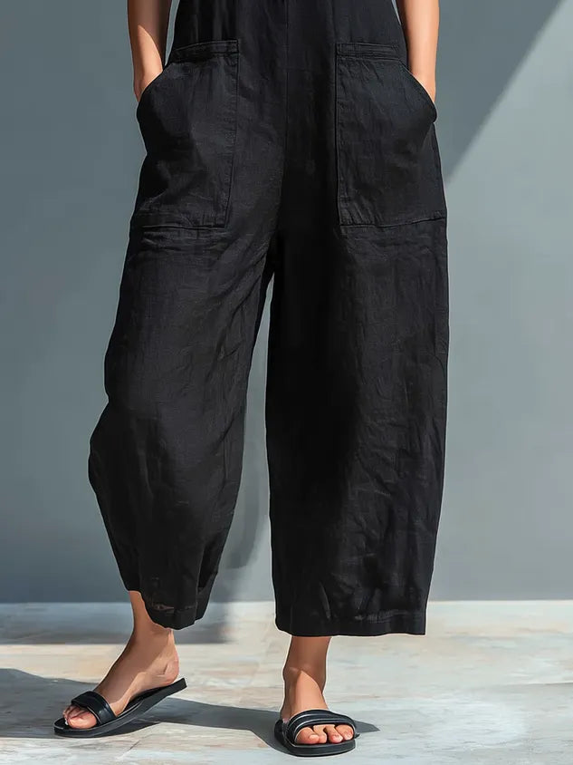 Casual Pockets Plain V Neck Tank Jumpsuit