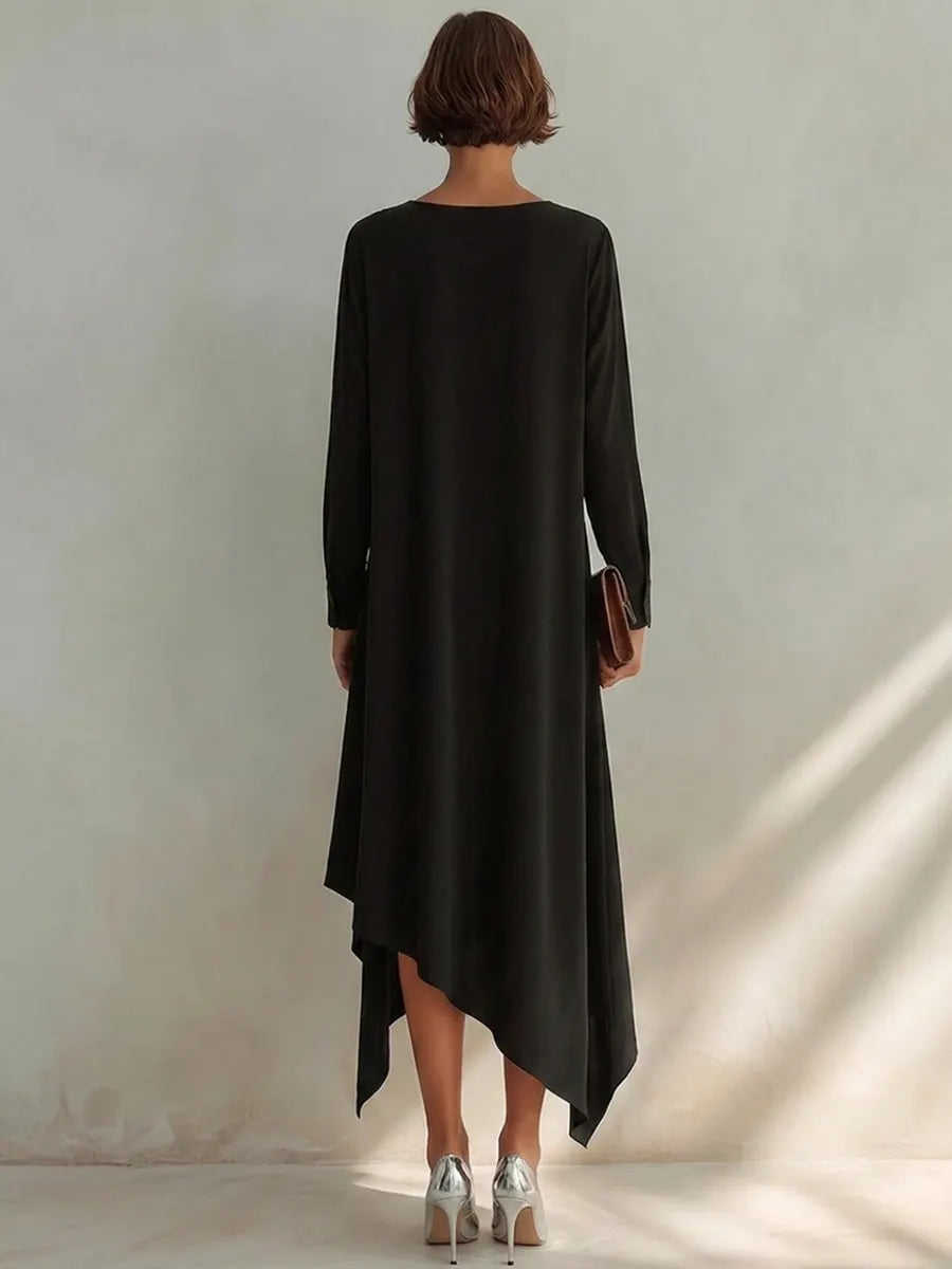 Women's Small V-Neck And Asymmetrical Hem Cotton-Blend Midi Dress MDZ1429H1ZRK