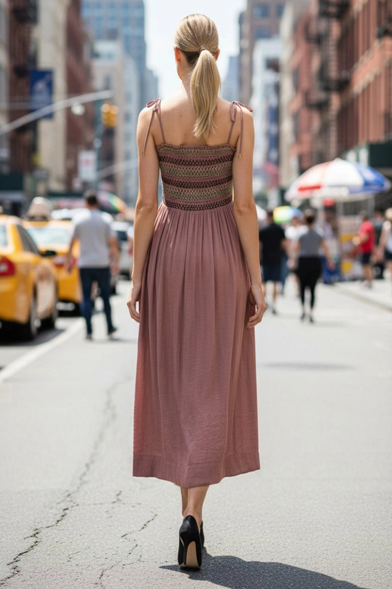 Multi-Color Smocking Maxi Dress