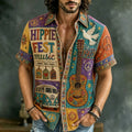 Men's Retro Bohemian Hippie Style Floral Patchwork Print Short-sleeve Shirt