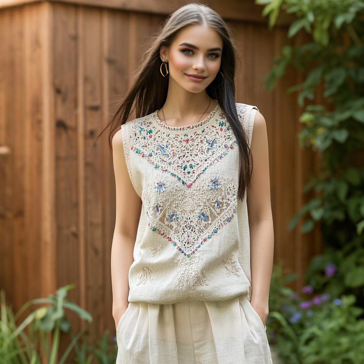 Vintage Bohemian Cutout Linen Vest