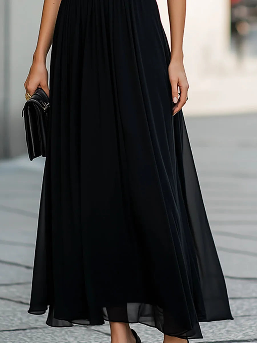 Sheer Cape Sleeve High-Neck Midi Dress