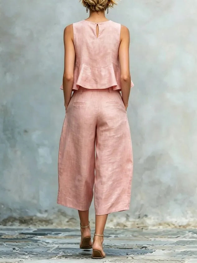 Casual Solid Relaxed Cropped Lace-up Wide Leg Pants