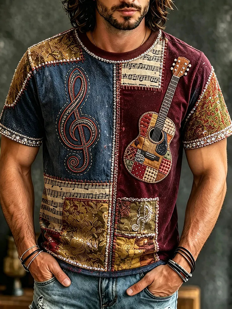Men's Retro Hippie Pattern Art Short-sleeve Crew Neck T-shirt
