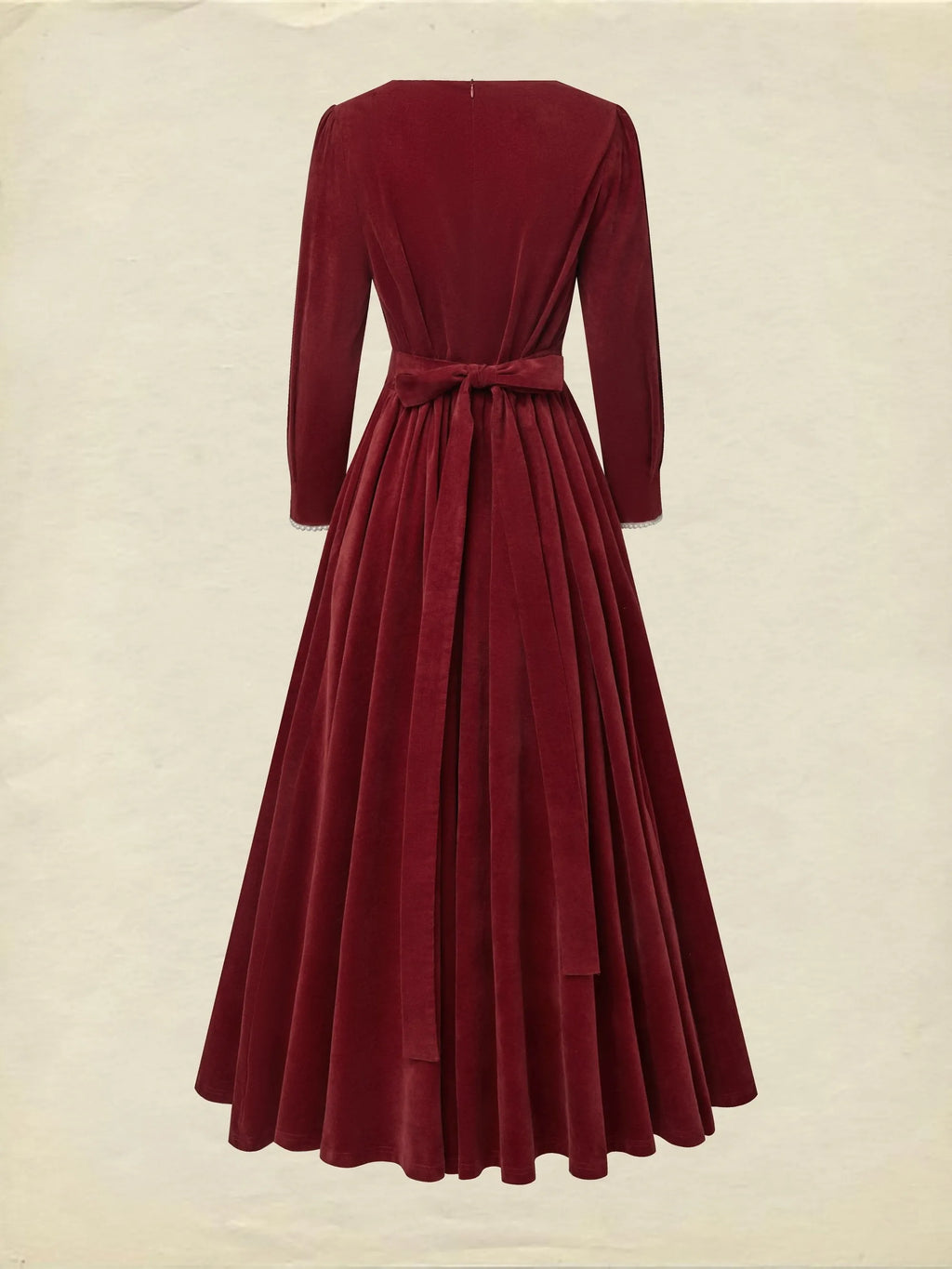 Maxi Cotton Dress, Half Sleeve, Square Neck, Plain, Pocket Design, Vintage, Red