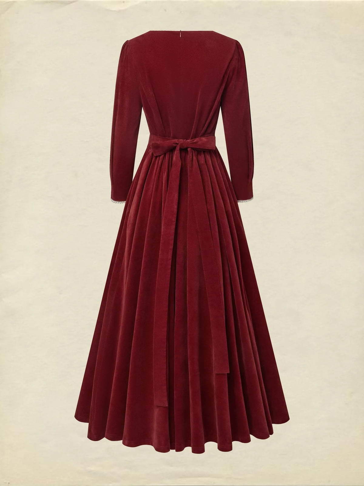 Maxi Cotton Dress, Half Sleeve, Square Neck, Plain, Pocket Design, Vintage, Red