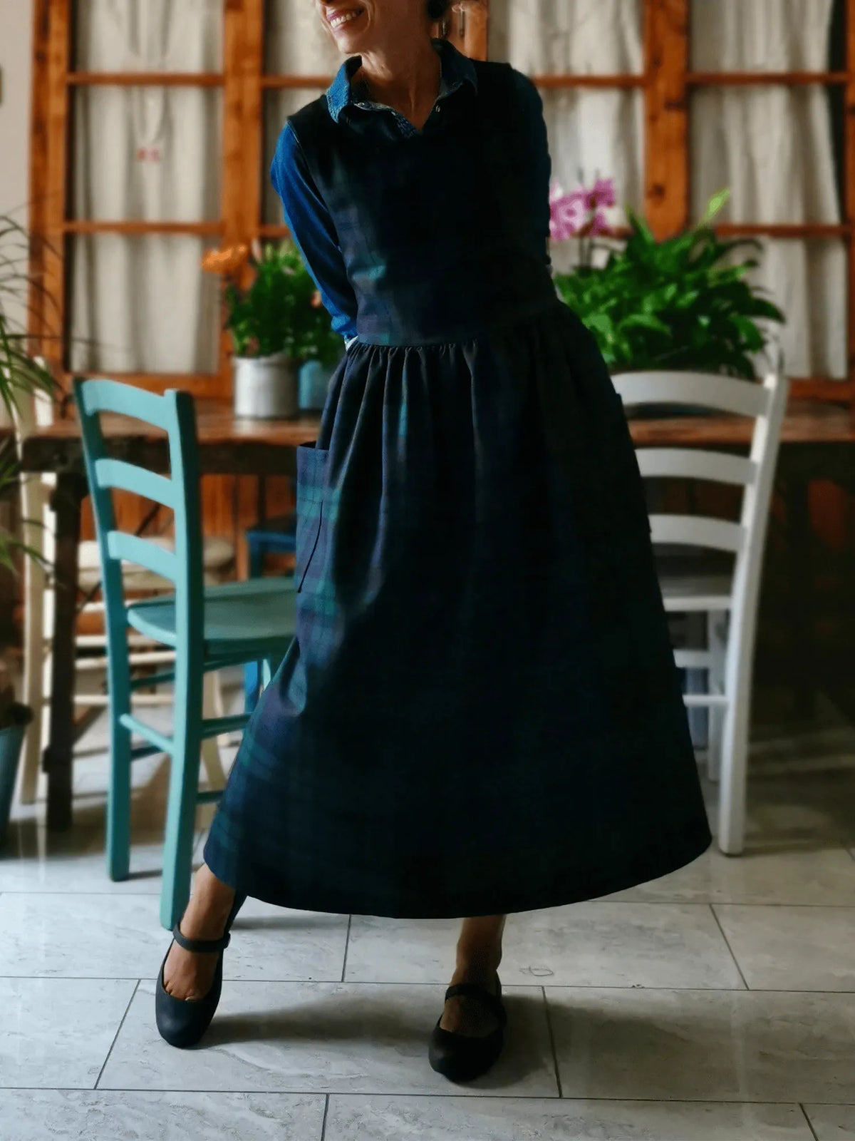 Green and Blue Plaid Apron