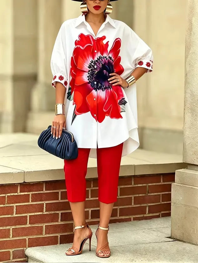 Urban Floral Printing Shirt Collar Shirt