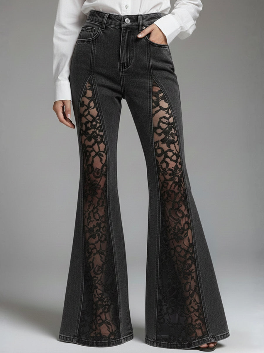 Patchwork Lace Flared Jeans