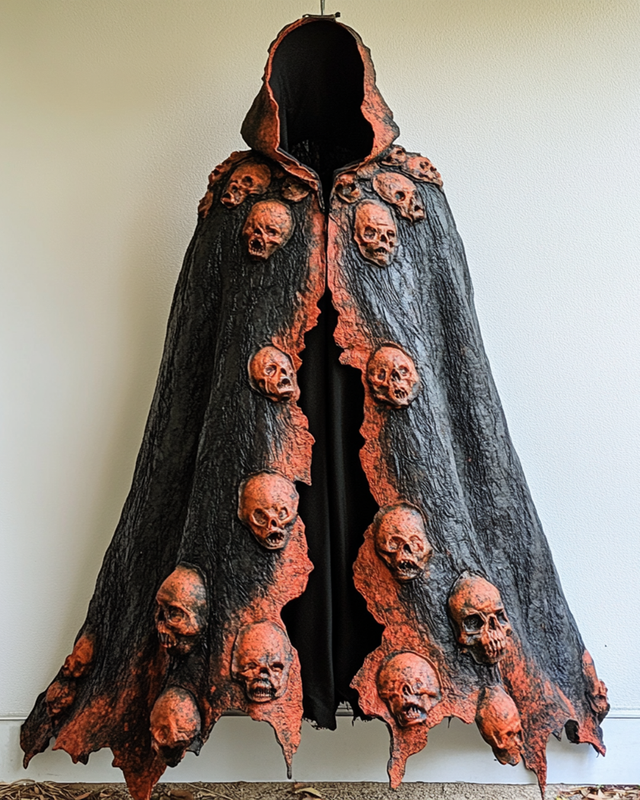Halloween Themed Gradient Skull Hooded Cape 22ca