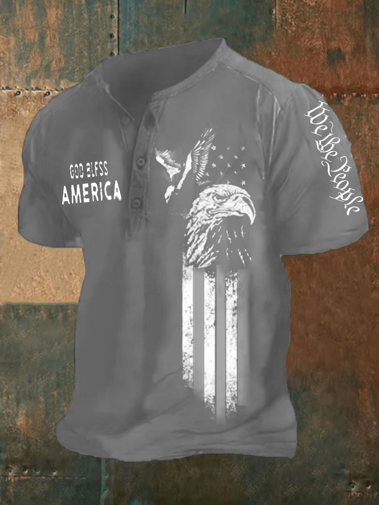 Men's Retro God Bless America Independence Day Round Neck T-shirt