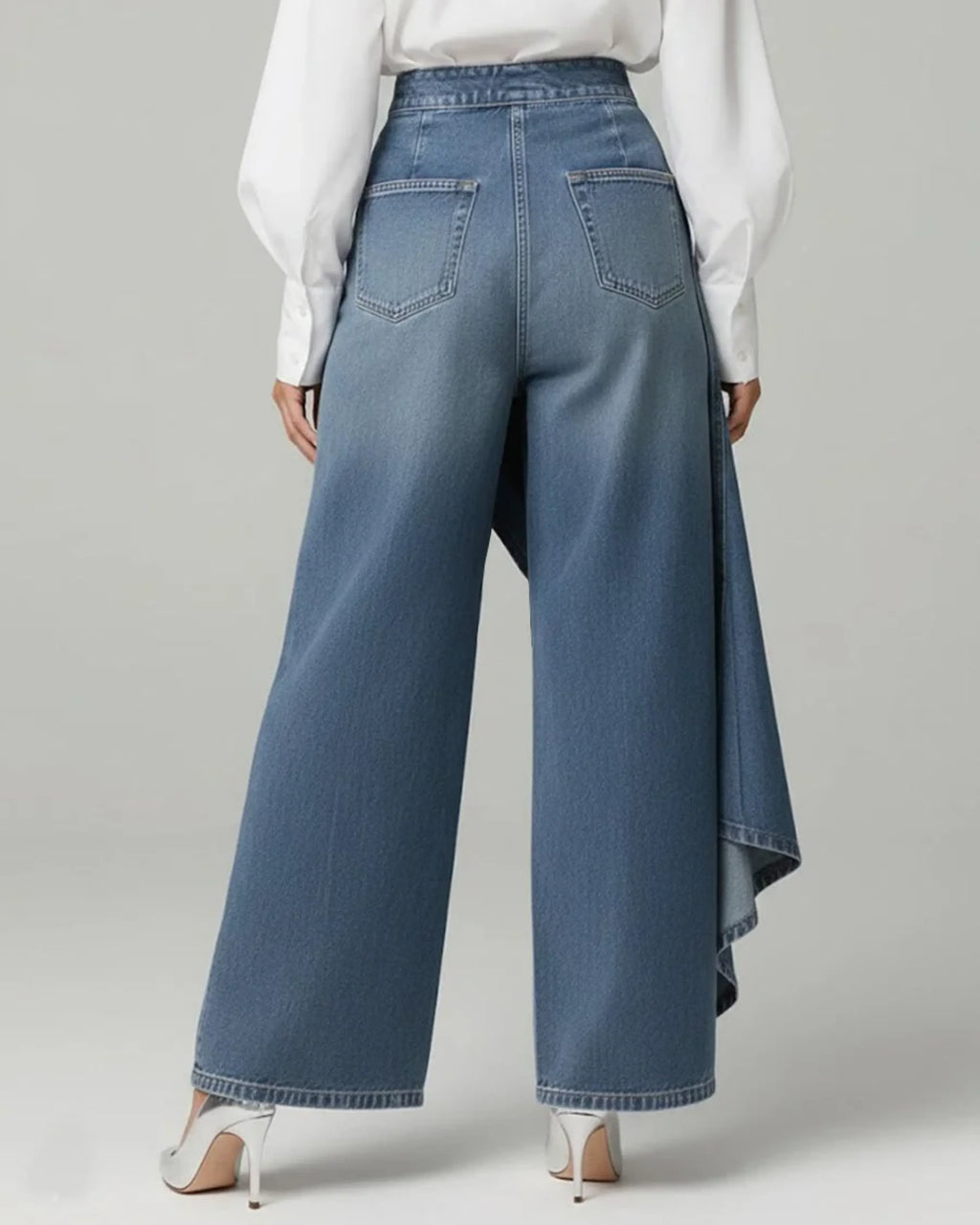 Denim Wrap Trousers - Wide Leg Pants for Women
