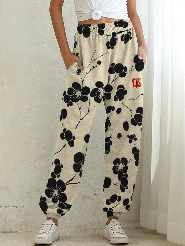 Cherry Blossom Japanese Lino Art Sweatpants
