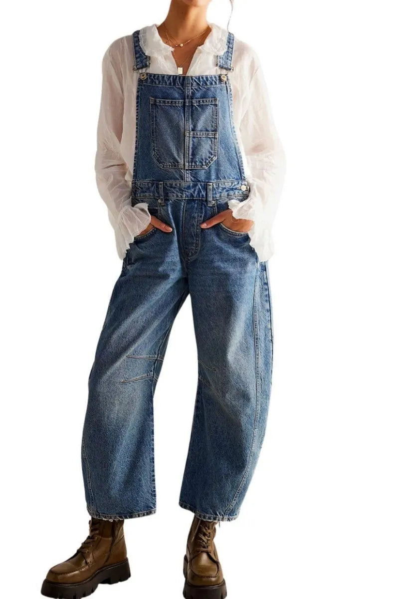 Women Y2k Baggy Barrel Jeans Overalls Wide Leg Denim Pants Bib Overalls Jumpsuit Boyfriend Patchwork Jeans