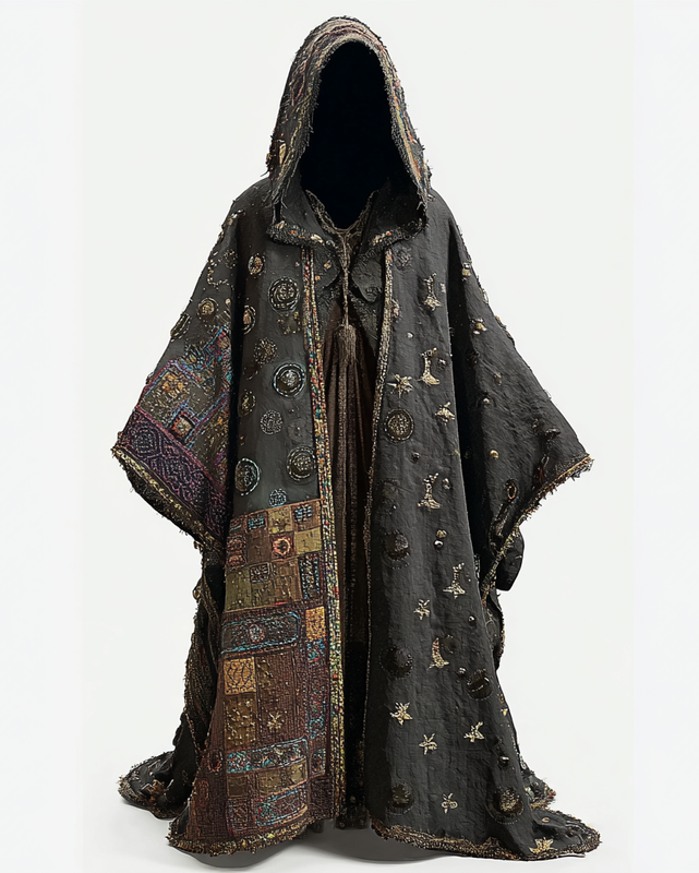 IIrregular ethnic patchwork celestial embroidery themed cape 4c39