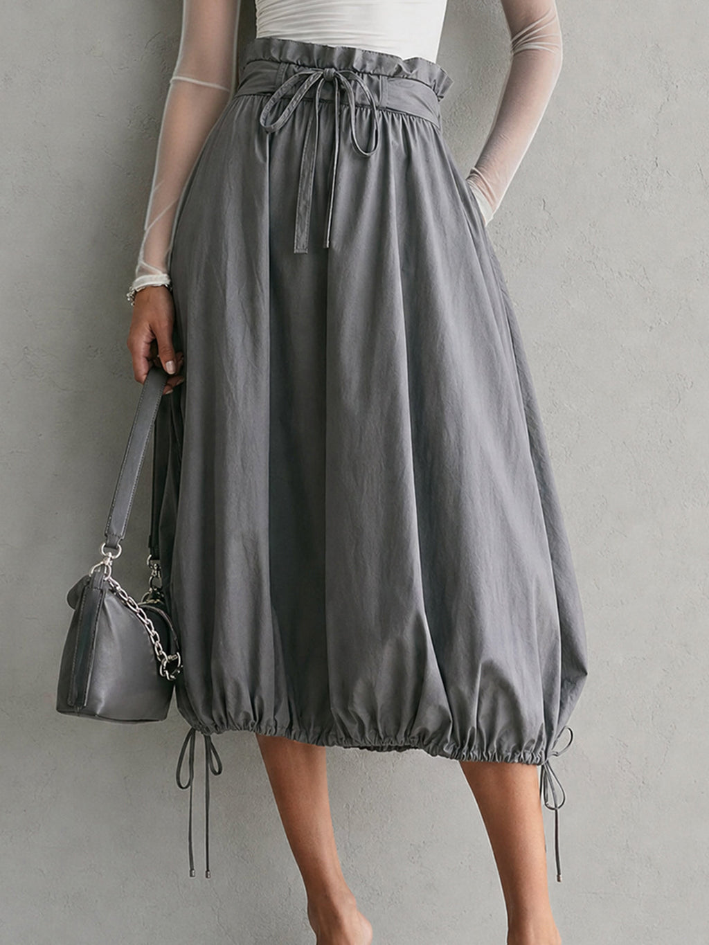 One-Shoulder White Mesh T-shirt And Skirt Set