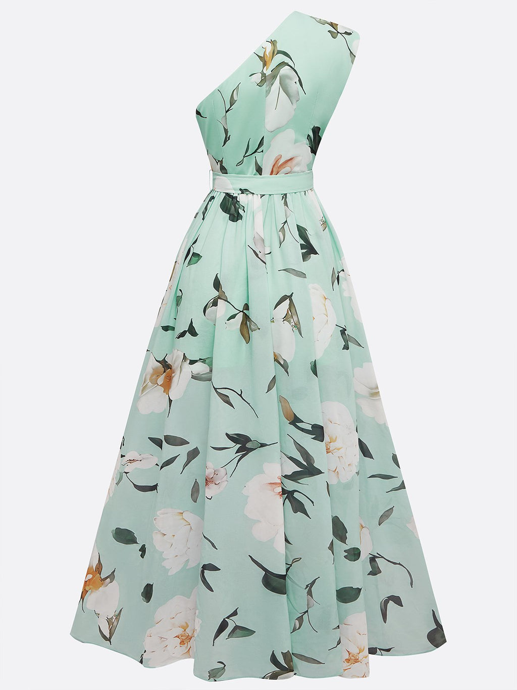 Lightgreen Ruched Slit Chiffon One Shoulder Sleeveless A-Line Floor-length Gown Dress