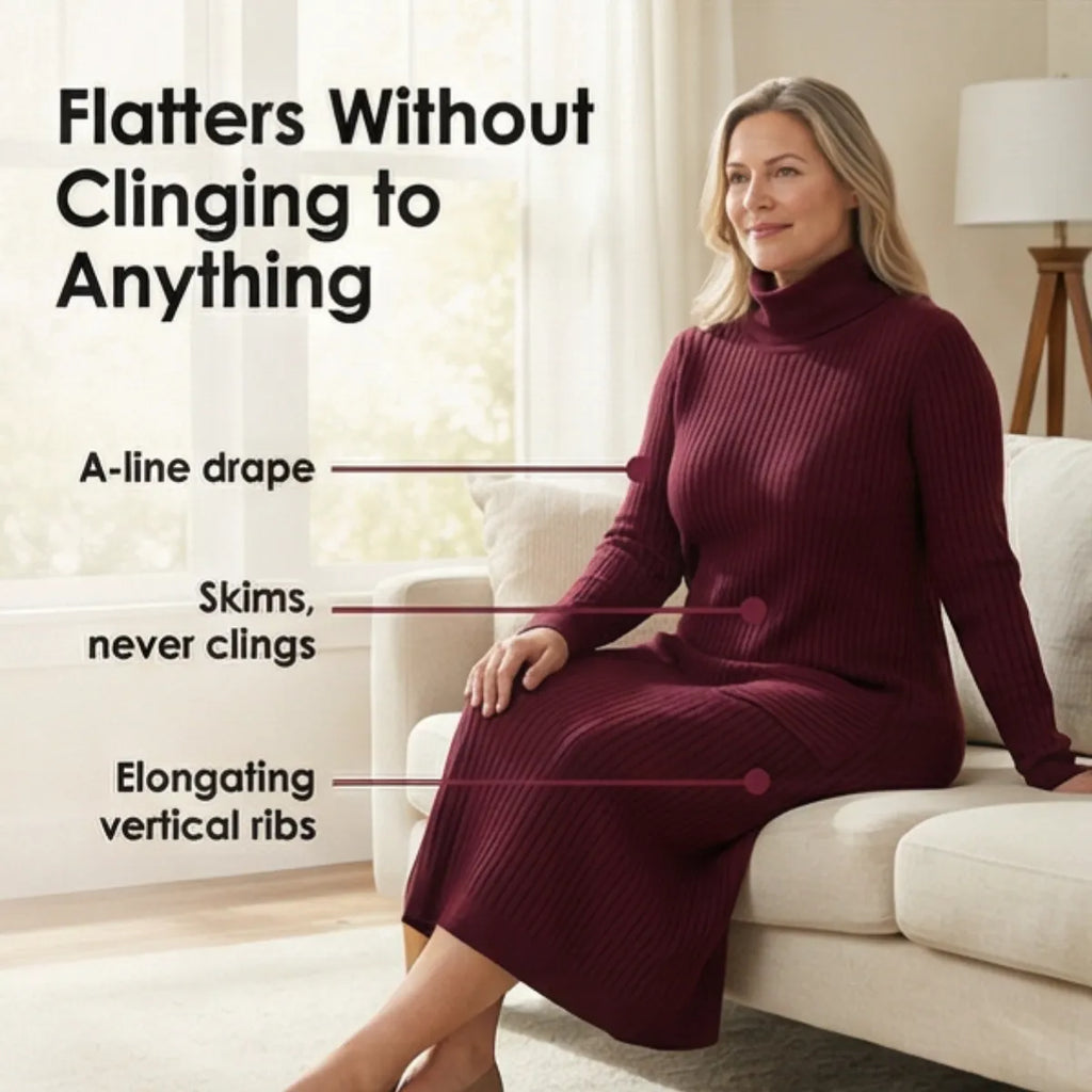 Velara – Women's Relaxed Turtleneck Sweater Dress with Pockets