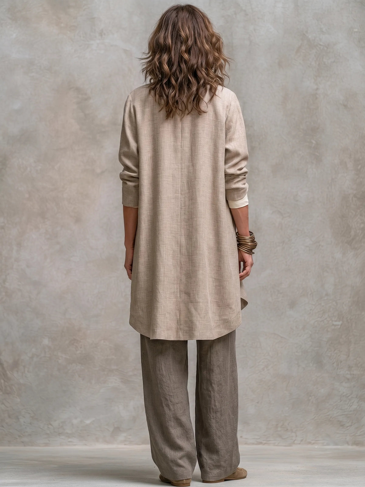 Beige Grey Casual Layered Three-piece Elegant Wide-leg Pants Suit