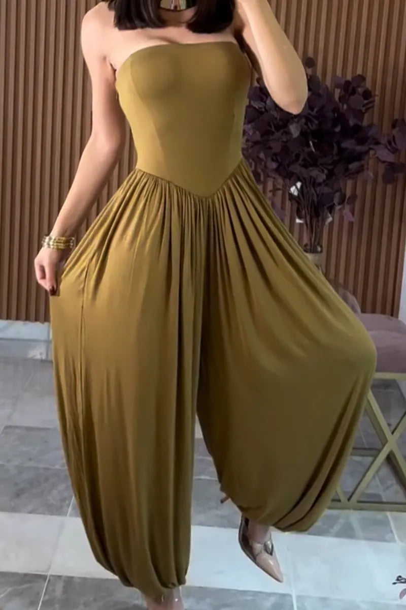 Women's Casual Cinched Hem Loose Bustier Jumpsuit