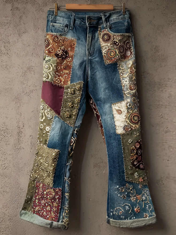 Women's Bohemian-style Patchwork Ethnic Jeans