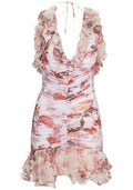 Halter Floral Ruched Ruffle Dress Pink