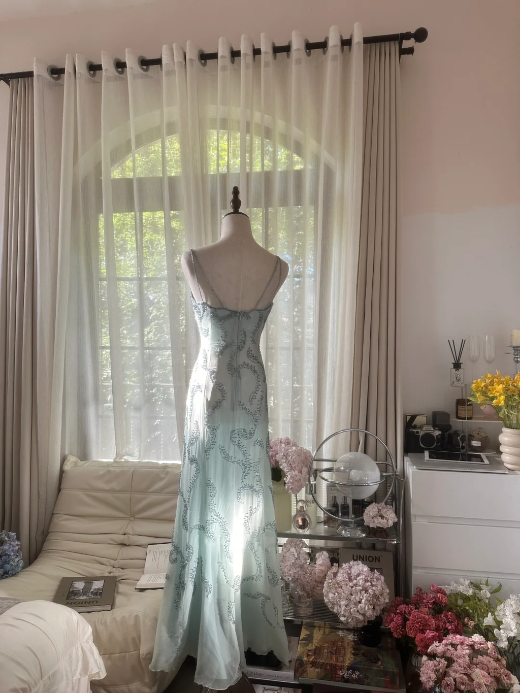 Lit Blue Gorgeous Sparkling Fashion Elegant Exquisite Beaded Long Chiffon Fairy Ball Gown Evening Dress Birthday/Wedding Guest/Vacation Party Dress Prom Dress Valentine's Day Date Dress 4036