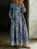 Women's Retro Ethnic Art Splicing Long-sleeved Loose-fitting Casual Denim Dress
