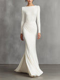 Women's White Elegant Satin Ruched Mermaid Maxi Dress MDA0910I5I