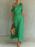 Women's Off-shoulder Sleeveless Casual Loose Polka Dot Print Dress