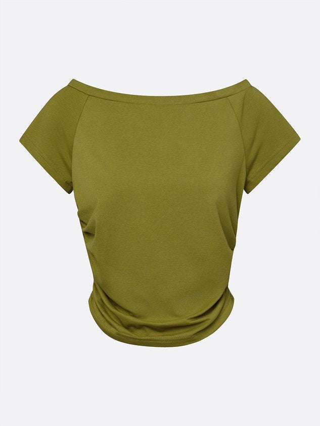 Casual Solid Boat Neck Slim Fit Tee