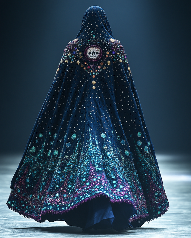 Men's Printed Contrast Hooded Oversized Cape Coat 5694