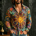 Men's Retro Sun And Moon Psychedelic Tie-dye Print Linen Blend Long Sleeve Shirt