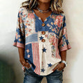 Women's Independence Day Flag Floral Print Short-sleeve Casual Top