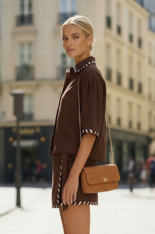 WHIPSTITCH COLLAR LINEN BLOUSE