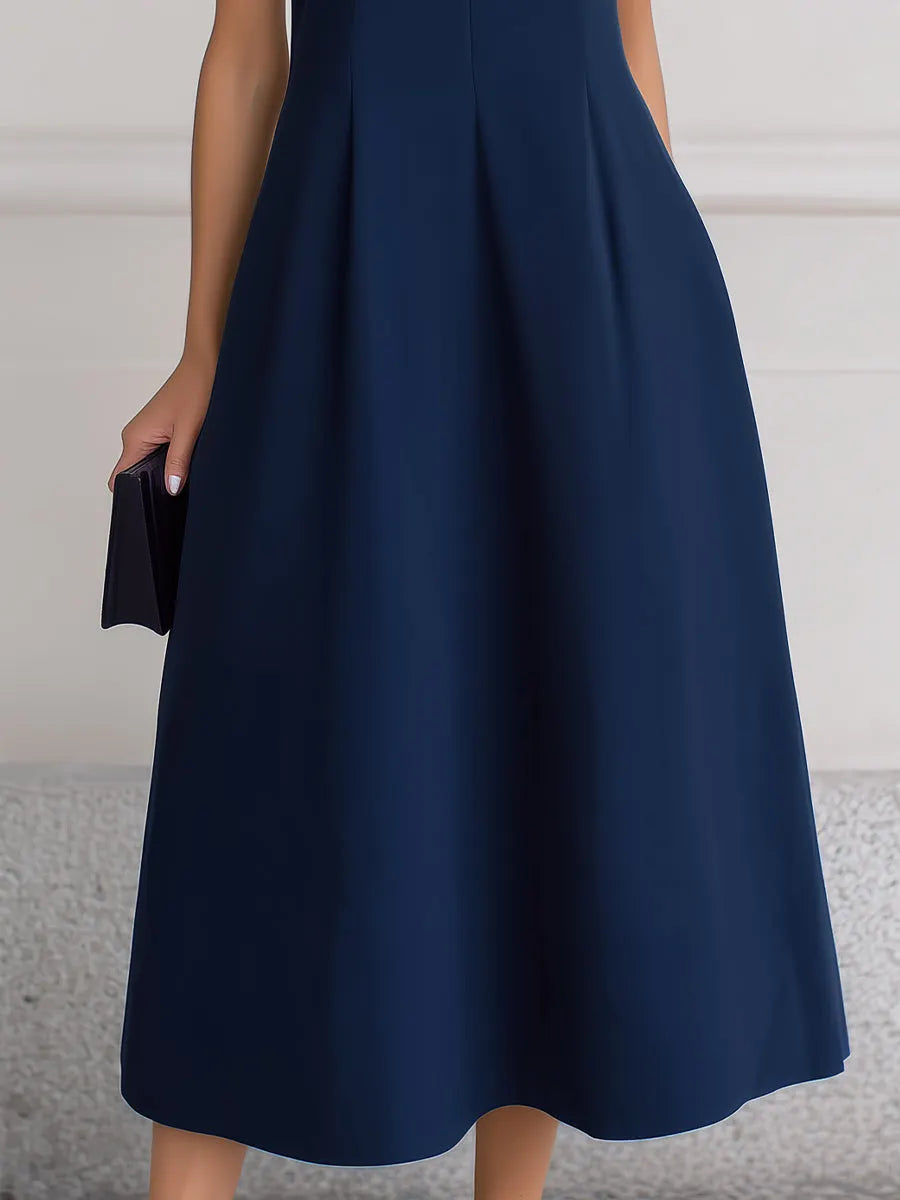 Sleeveless Deep V-Neck Inverted Pleat A-Line Midi Dress