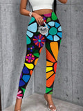 Women's Fashion Floral Art Print Casual Stretch Pants