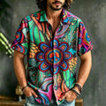 Men's Retro Hippie Peace Logo Floral Art Print Casual Short-sleeve Shirt