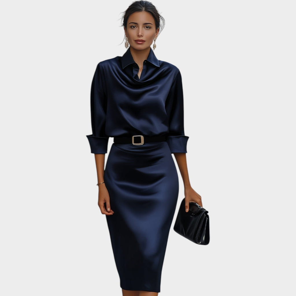 Elegant Draped Satin Midi Dress