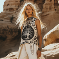 Women's Viking  Tree Of Life Tribal  With Celtic Knot Pattern Art Linen Sleeveless Top