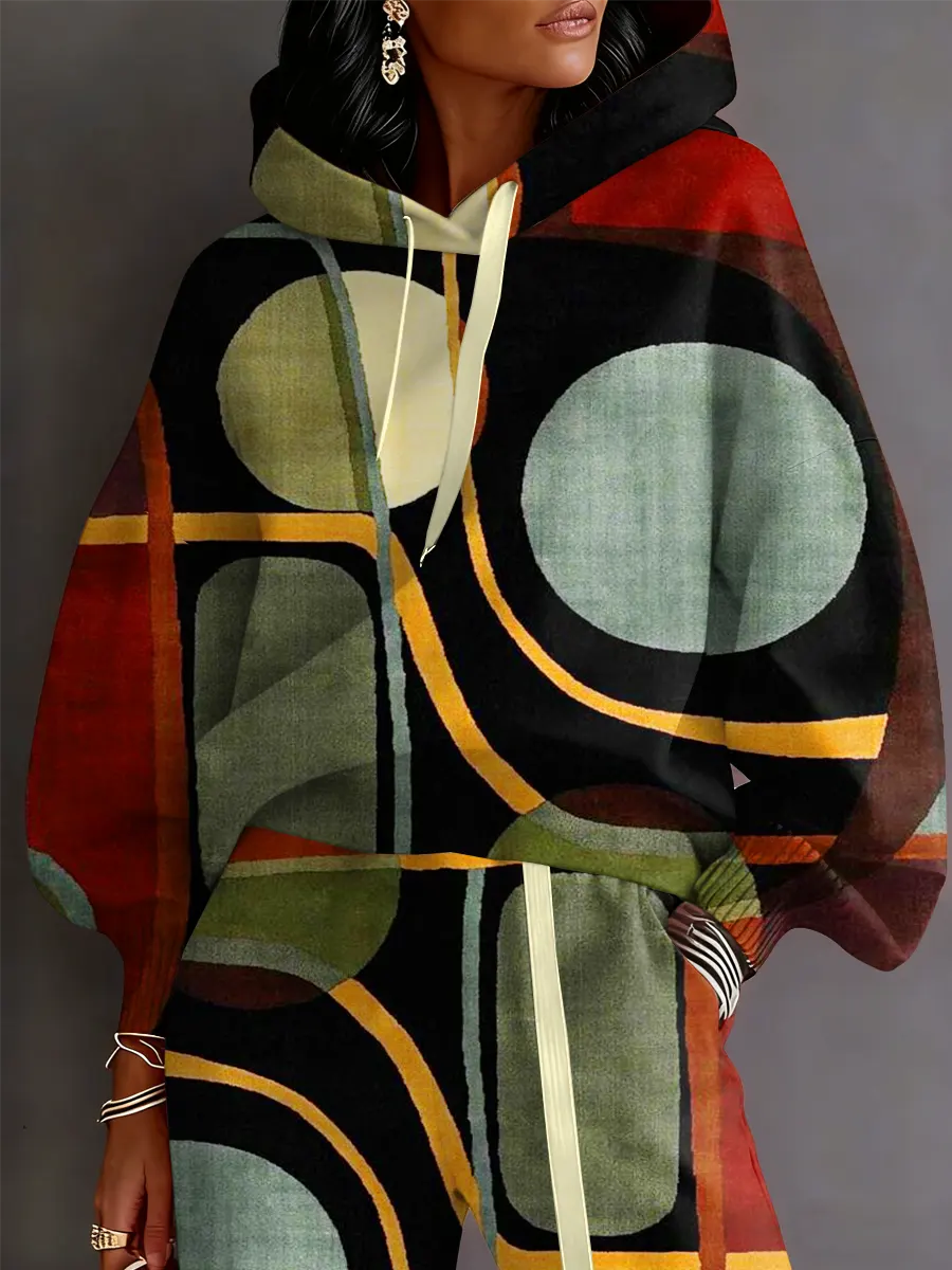 Colorful Abstract Geometric Art Print Casual Hooded Sweatshirt