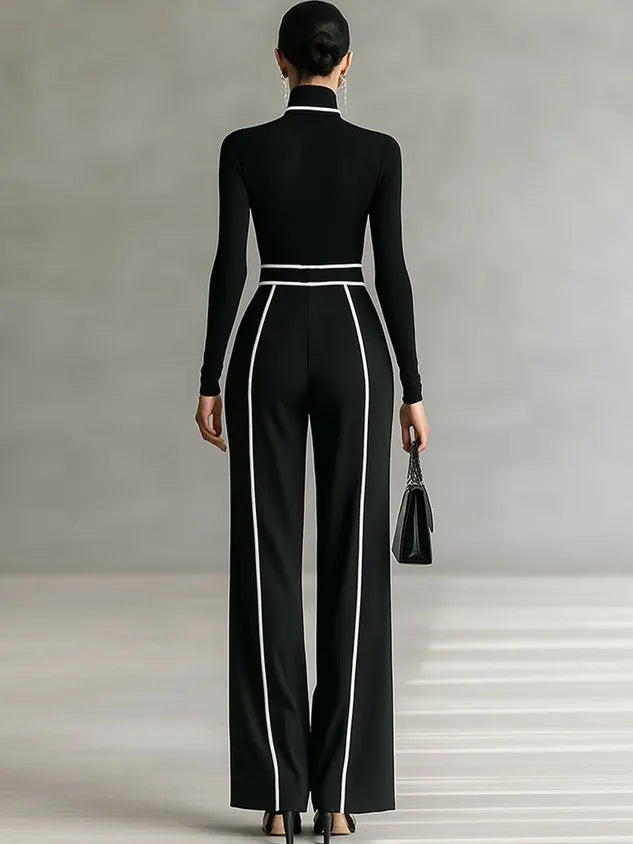 Urban Color-Block Piping Straight-Leg Pants
