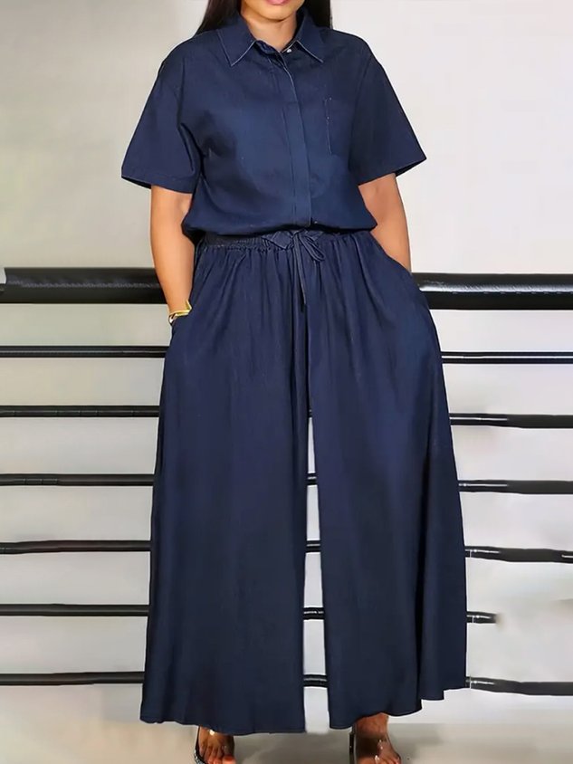 Casual Plain Shirt Collar Soft Tencel  Denim Shirt