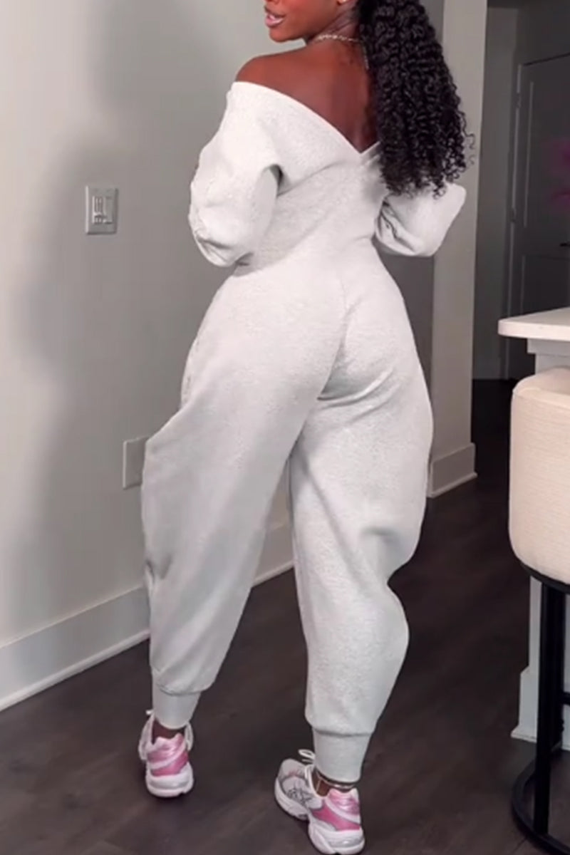 Women's Casual Off Shoulder Loose Wide Leg Jogger Jumpsuit
